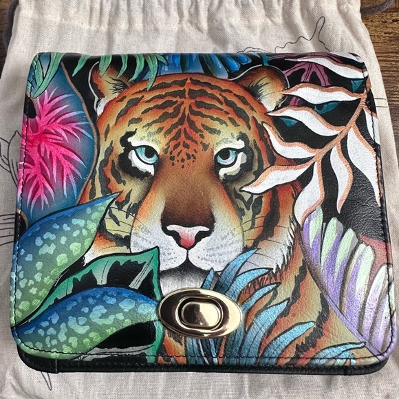 Anuschka Hand Painted Tiger Crossbody Purse - Picture 1 of 6